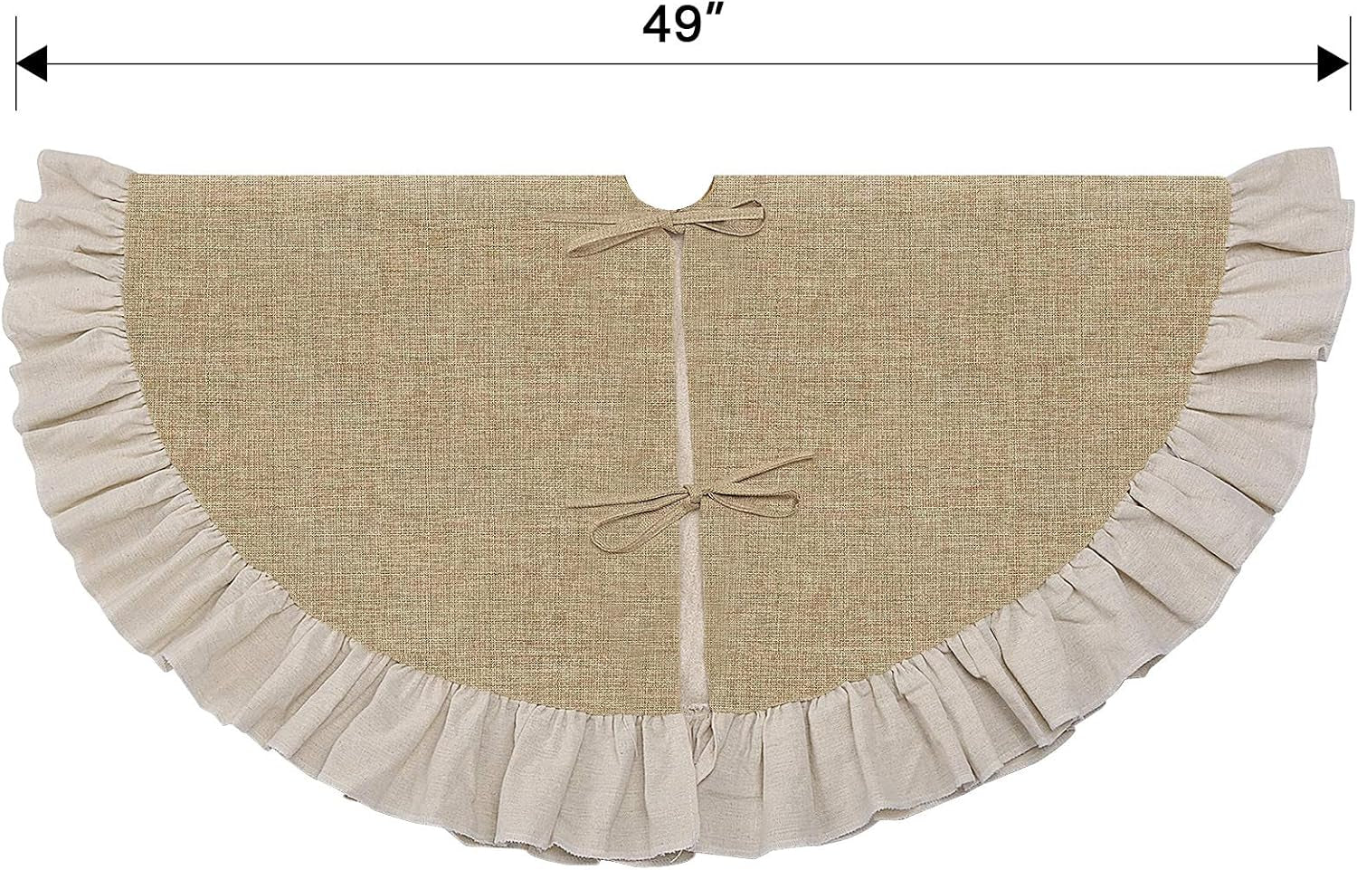 48" Burlap Fall Christmas Tree Skirt with Ruffle Border, Beach Farmhouse Tree Skirt Linen Rustic Tree Ornaments for Christmas Thanksgiving Holiday Party Decorations