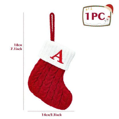 Christmas Socks Knitting Red Snowflake Alphabet Letters Christmas Decoration for Home Xmas Tree Ornament Gift Navidad Natal 2022